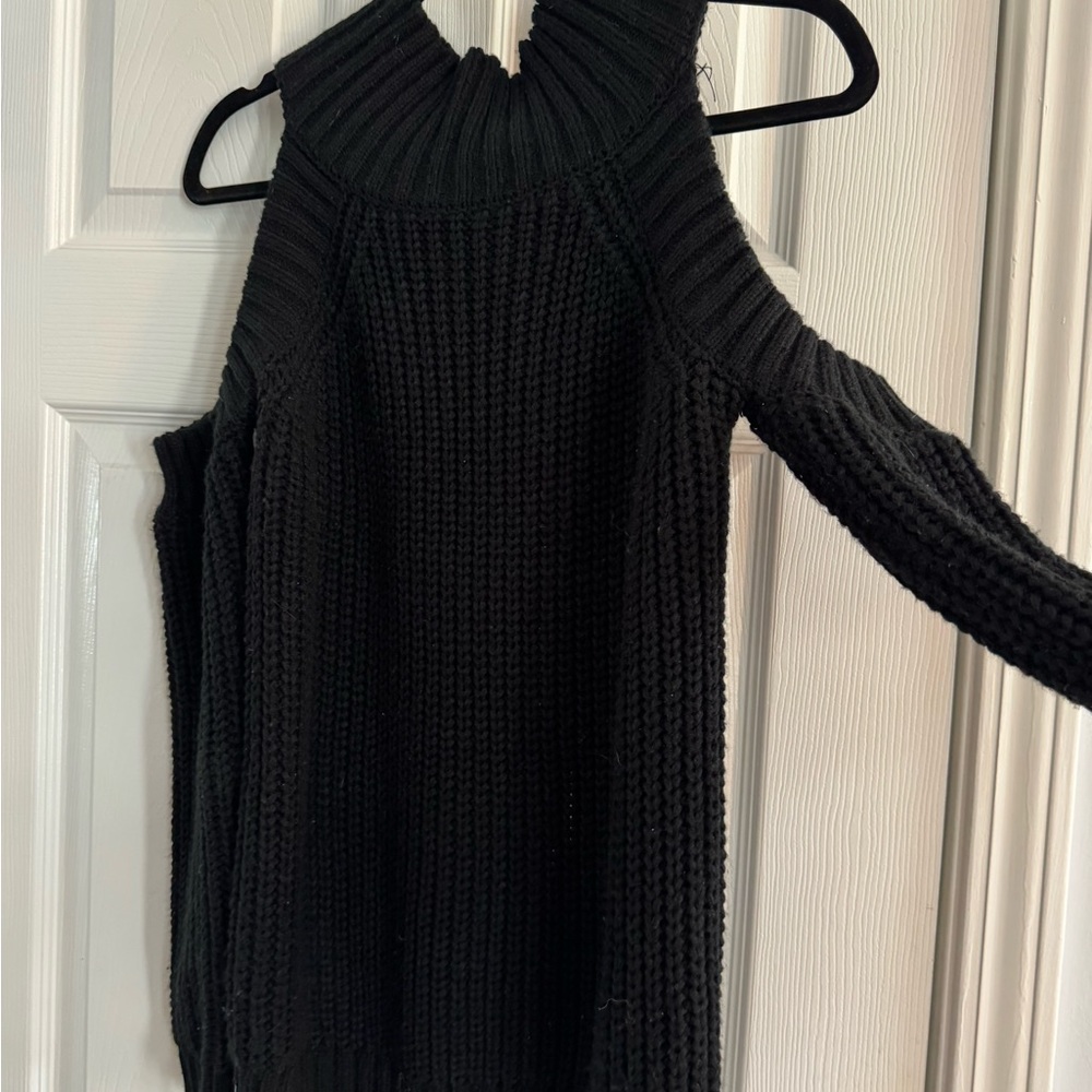 Black Cold-Shoulder Knit Sweater